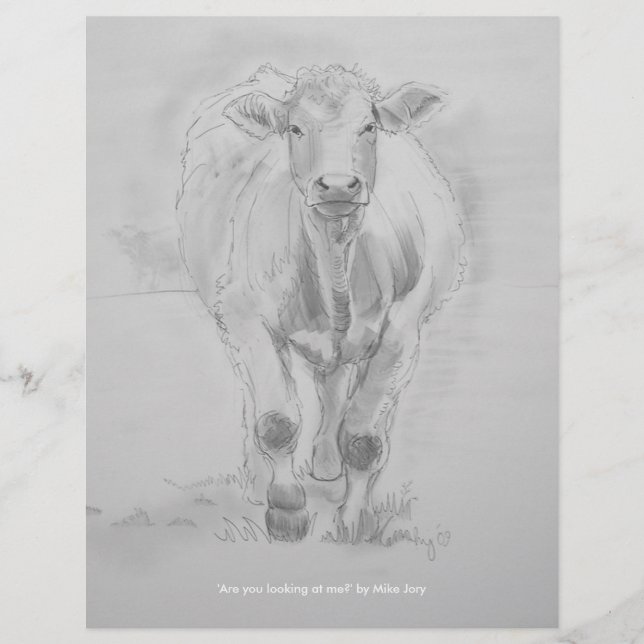 Lápis Desenho de uma Vaca caminhando em sua direçã (Frente)