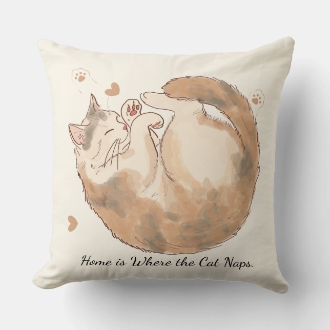 Lar é Onde o Gato Dorme | Almofada de Gato (Frente)