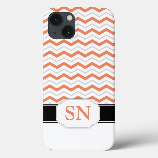 Laranja & Cinza Chevron Monograma iPad 2/3/4 Caso (Verso)