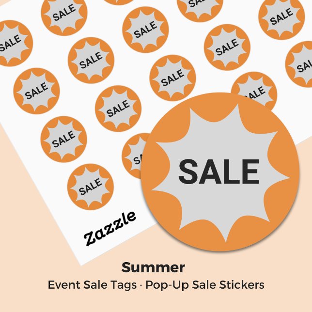 Laranja & Cinza ・ Etiqueta de venda de bolhas de 9 (Event Sale Tags · Pop-Up Sale Stickers)