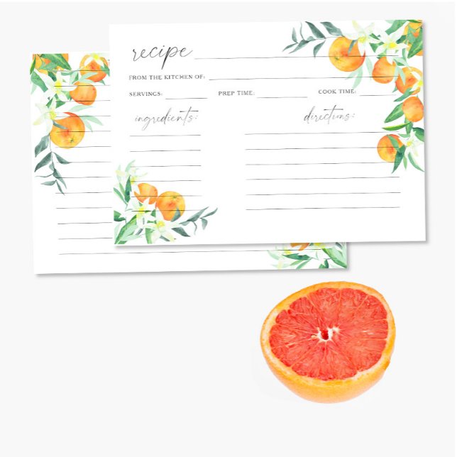 Laranja cítrica em aquarela - cartão de receita (Criador carregado)