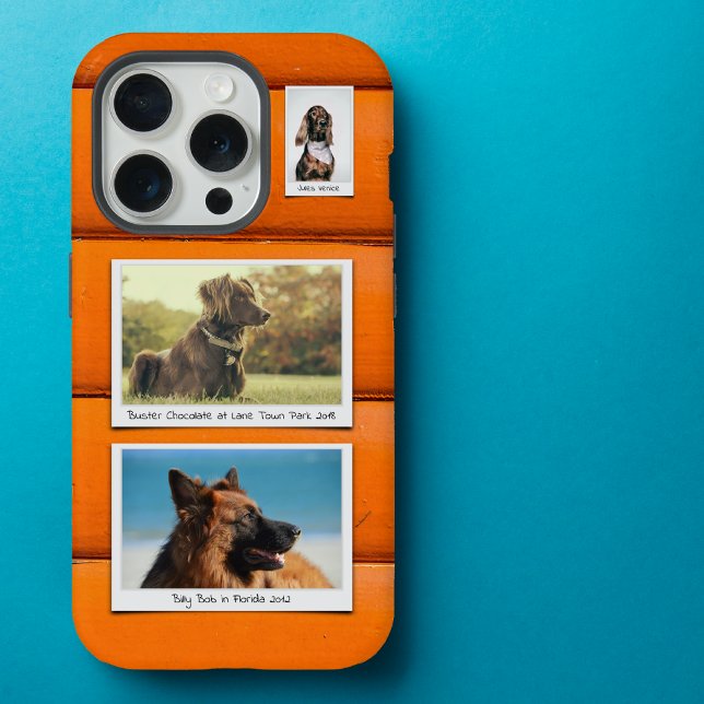 Laranja de Colagem de Fotos Pet Personalizada (Orange wood plank 3 photo otterbox iPhone case.)
