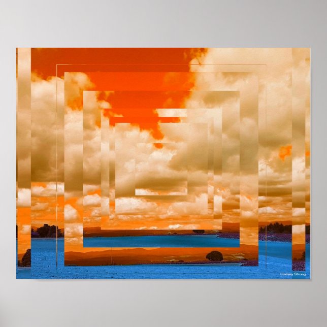 Laranja e Blue Squares Poster de 14" x 11" (Frente)