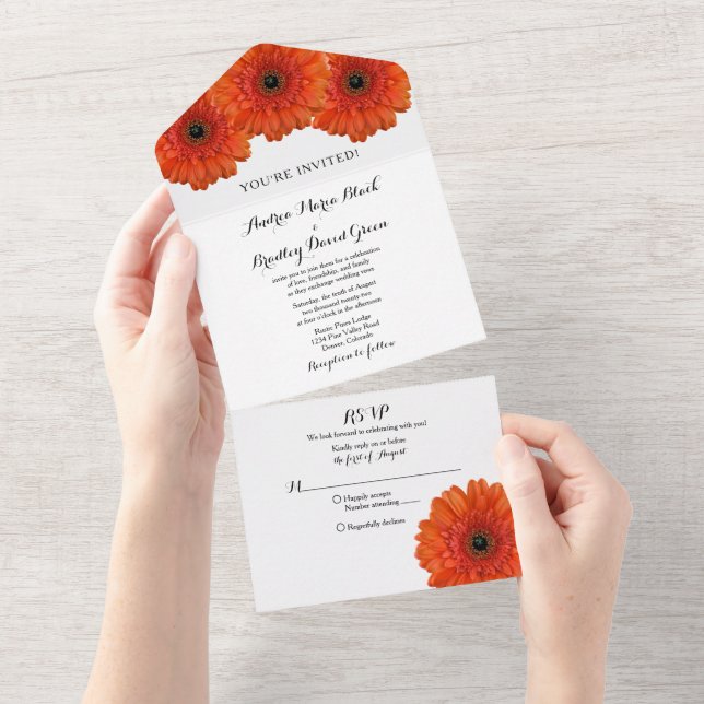 Laranja Gerbera Daisy Floral RSVP de Casamento (Tearaway)
