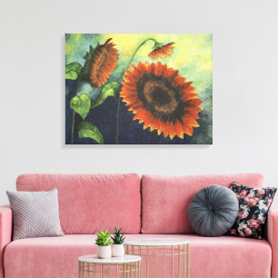Laranja Girassóis Mola aquosa Pintura em Canvas