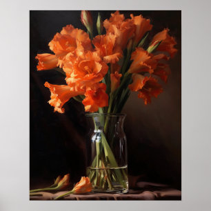 Laranja Gladiolus Flores Impressão