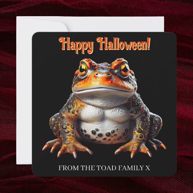 Laranja Gótica e Toad Negro Feliz Cartão de Hallow (Happy Halloween Gothic Witchy Toad Orange Black personalized frameable art card Dark Academia)
