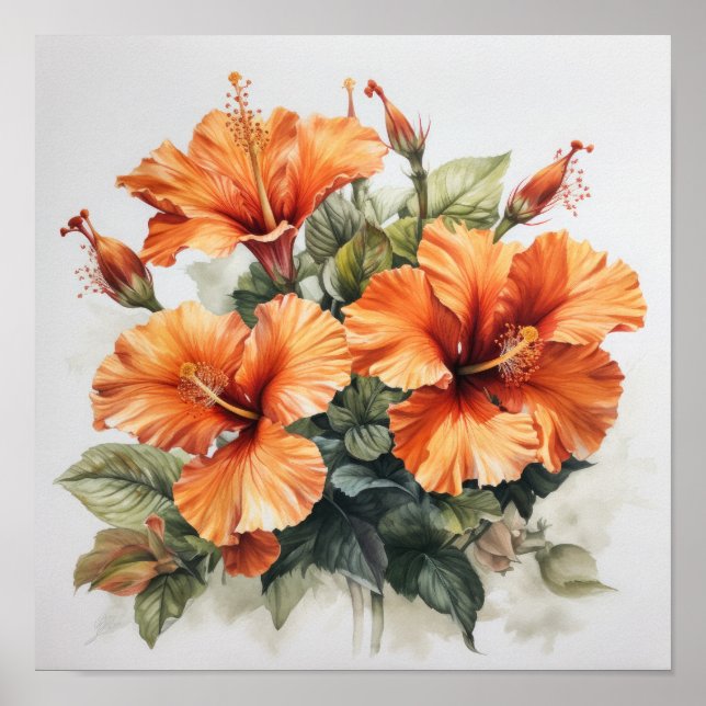Laranja Hibiscus Flower Art Impressão (Frente)