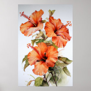 Laranja Hibiscus Flower Art Impressão