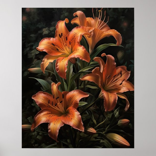 Laranja Lily Flores Impressão Posters (Frente)