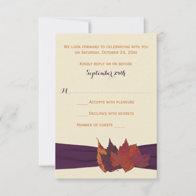 Laranja, Marfim, Roxo Folhas Secas Casamento RSVP (Frente)