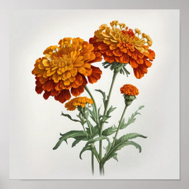 Laranja Marigold Flores Impressão (Frente)