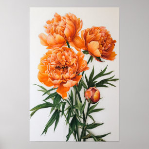 Laranja Peonias Flores Impressão