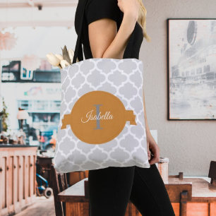 Laranja Quatrefoil Personalizado Tote Bag