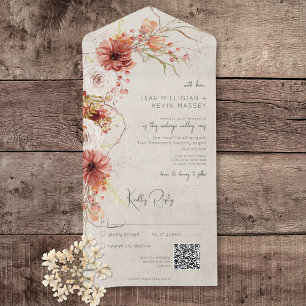 Laranja queimado e Cream Boho Floral Código QR