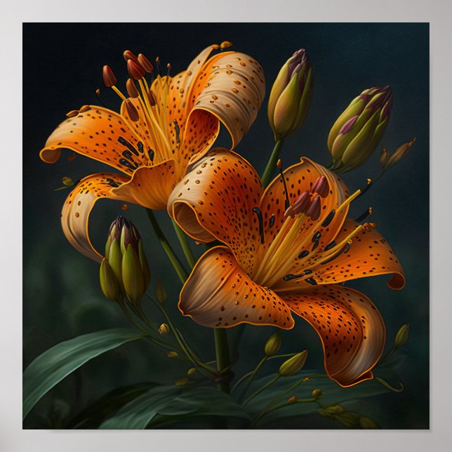 Laranja Tigre Lily Flower Art Poster (Frente)