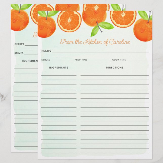 Laranjas em Aquarela Inserção para Pasta de Receit (Frente/Verso)