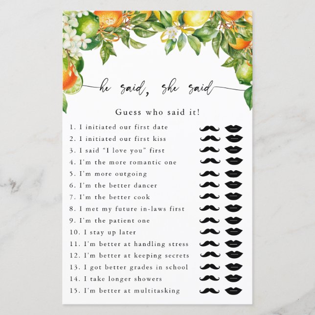 Laranjas, Limão, Citrino, Disse Que Disse Jogo (Frente)