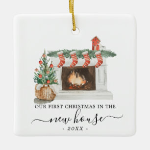 Lareira de Aquarela do Novo Enfeites de natal