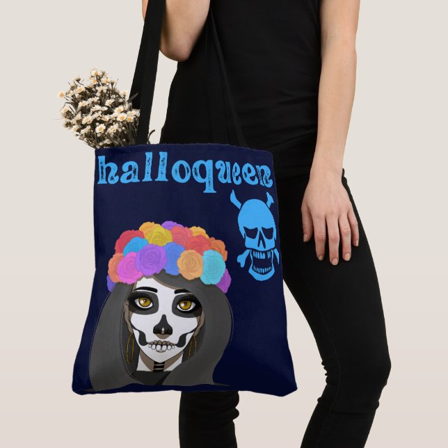 Large size tote bag  with Halloween print (Close Up)