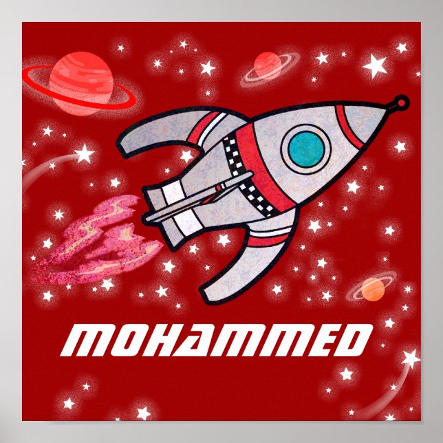 Largura de poster do espaço de foguete vermelho (Frente)