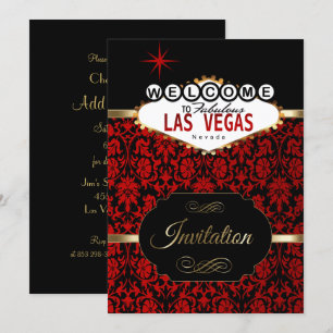 Las Vegas em Damasco Vermelho   Convite de Festa