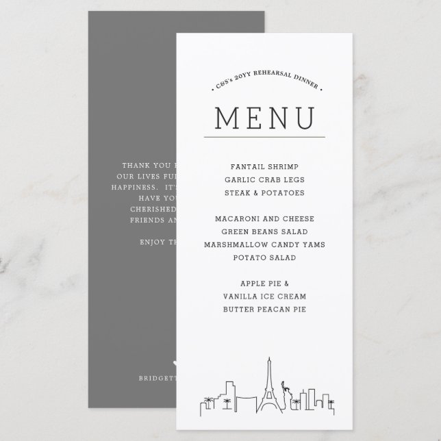 Las Vegas Skyline | Menu Janto Evento de Casamento (Frente/Verso)