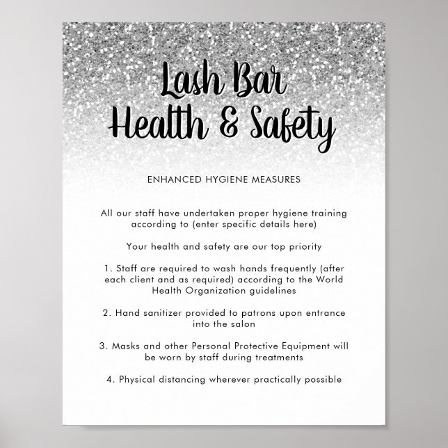 Lash Bar Health Safety Poster Silver Glitver (Frente)