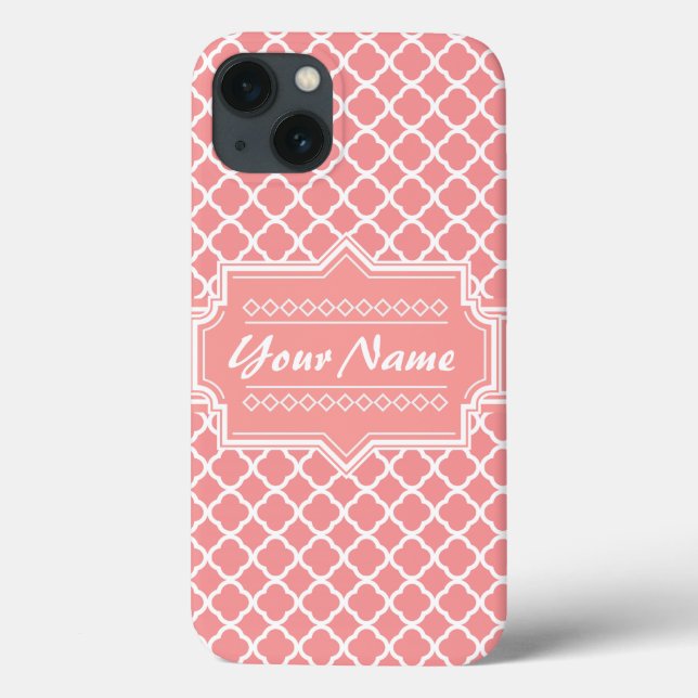 Lata de Quatrefoil Branca e Coral Personalizada (Verso)