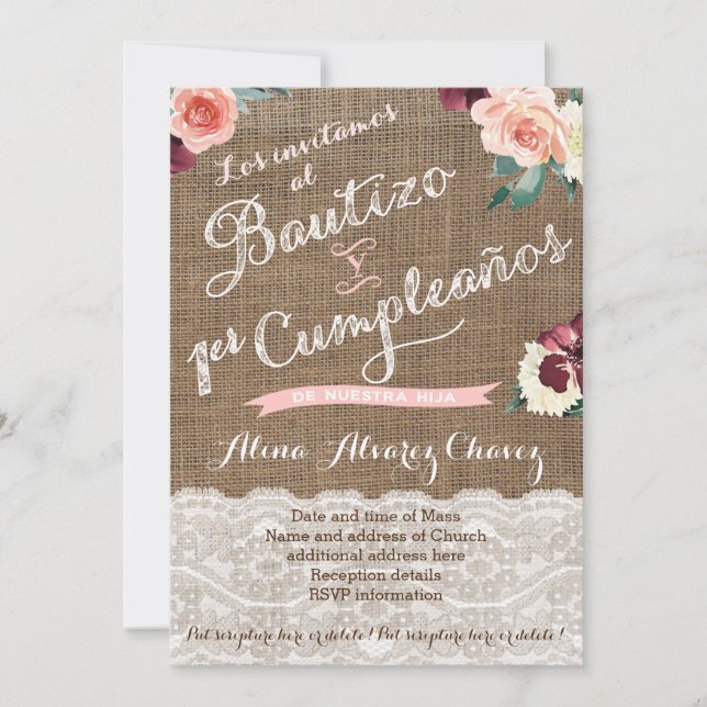Latino Baptism e Primeiro Cartões de Aniversário e (Frente)