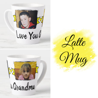 Latte 2 fotos caneca de café com leite amarelo eu amo vo