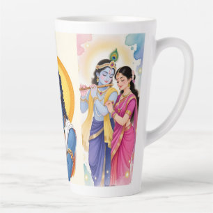 Latte Bela Caneca de Café com Acento Azul Radha Krishna
