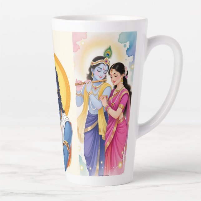 Latte Bela Caneca de Café com Acento Azul Radha Krishna (Direita)