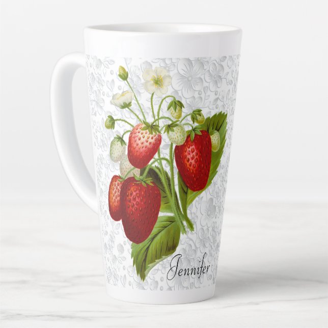 Latte Caneca Alta de Café Personalizada de Morango para  (Ângulo esquerdo)