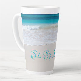 Latte Caneca de café alto com tema de praia e dizer