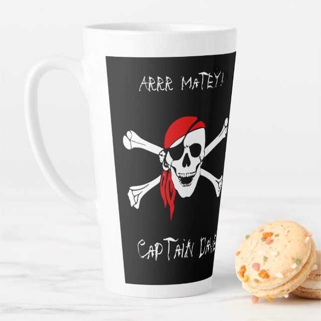 Latte Caneca de café ARRR Matey CustomPirate Caveira Oss (In Situ)