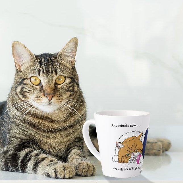 Latte Caneca de Café Azul Gato Laranja Engraçado (Criador carregado)