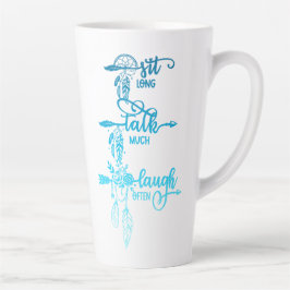 Latte Caneca de café boho azul com Sit, Talk, Laugh, Omb