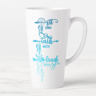 Latte Caneca de café boho azul com Sit, Talk, Laugh, Omb