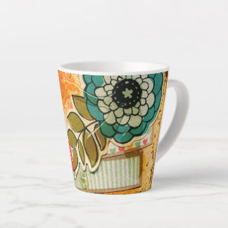Latte Caneca de Café Colorida Azul e Amarela com Flores
