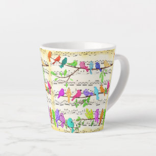 Latte Caneca de Café Colorida com Pássaros Musicais