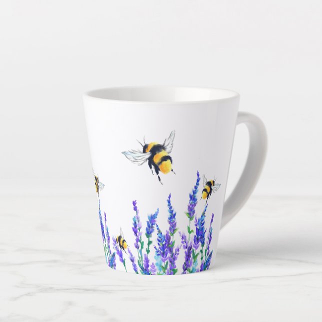 Latte Caneca de Café com Abelhas Voando (Ângulo direito)