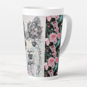 Latte Caneca de Café com Alpacca Lhama Rosas Aquarela Fo