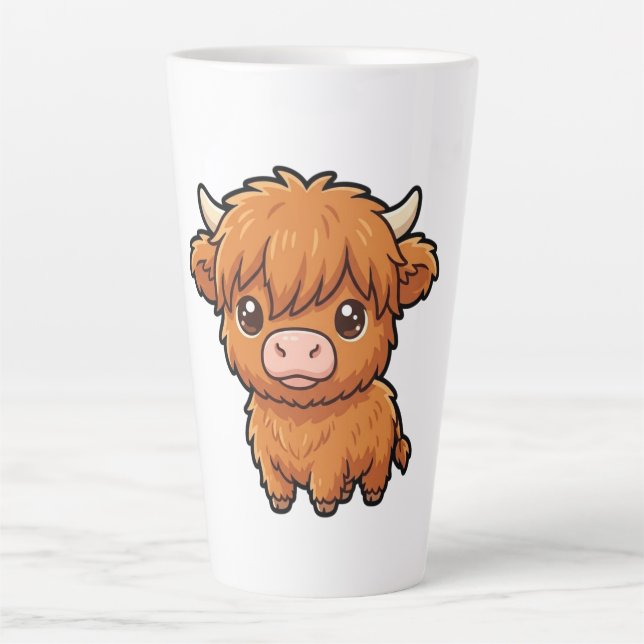 Latte Caneca de Café com Bebê Vaca Highland Fofa (Frente)