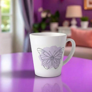 Latte Caneca de Café com Borboleta Lavanda Minimalista e