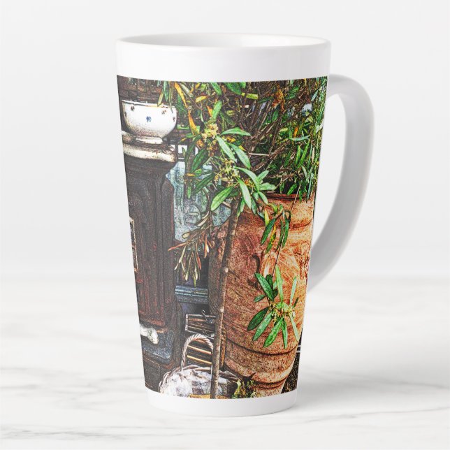 Latte Caneca de Café com Cena de Jardim (Ângulo direito)