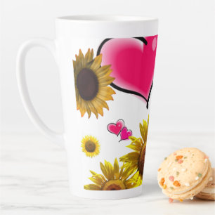 Latte Caneca de Café com Coração Rosa de Girassol