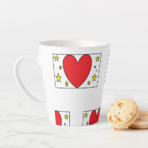 Caneca de Café com Coração Vermelho e Estrelas Dou