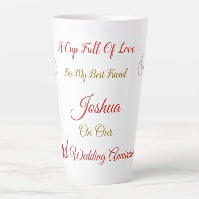 Latte Caneca de Café com Design Personalizado de 3º Aniv (Frente)