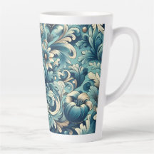 Caneca de Café com Estilo Vintage Floral Azul 12 e